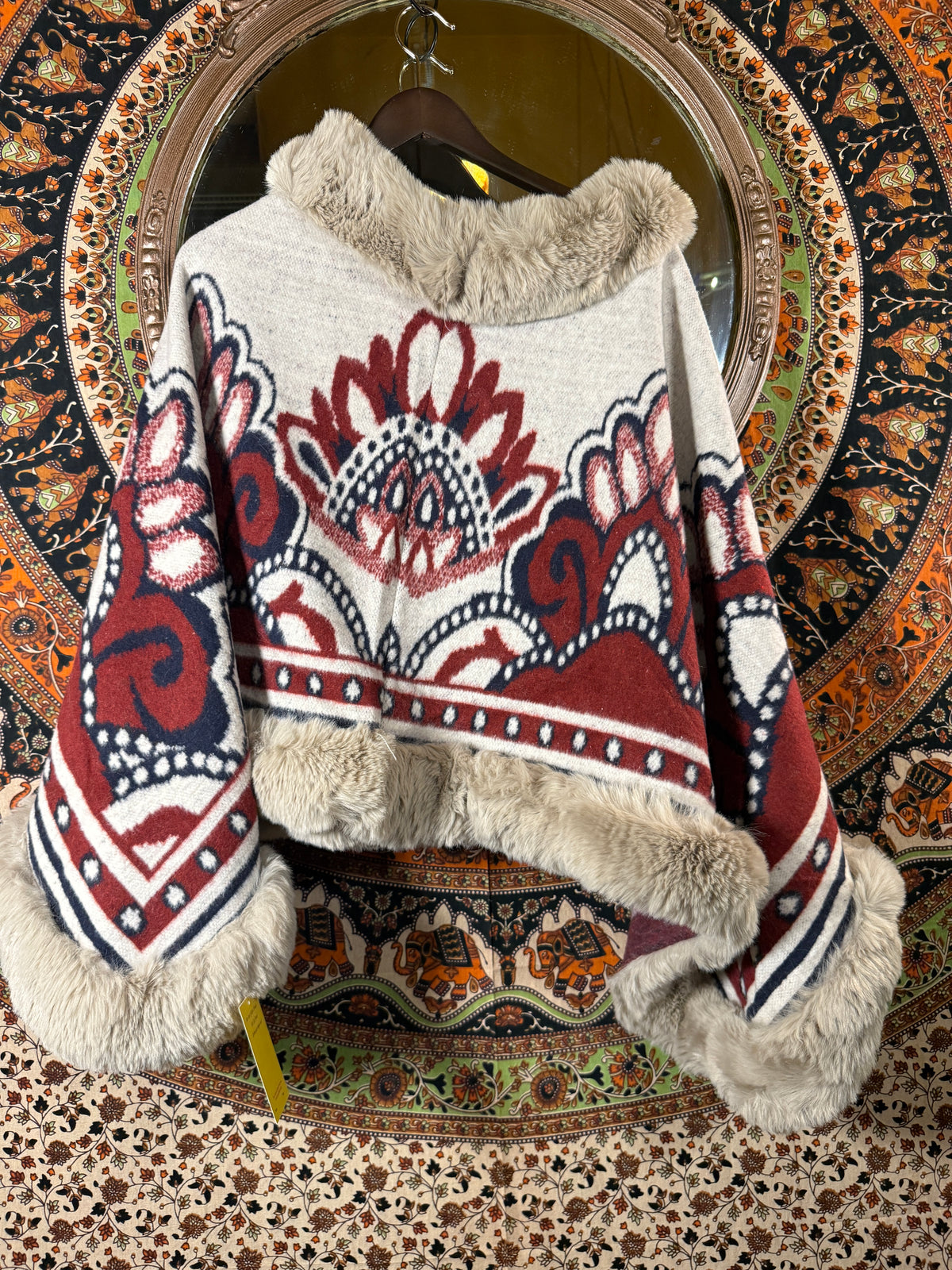 Cozy faux fur trim poncho winter white