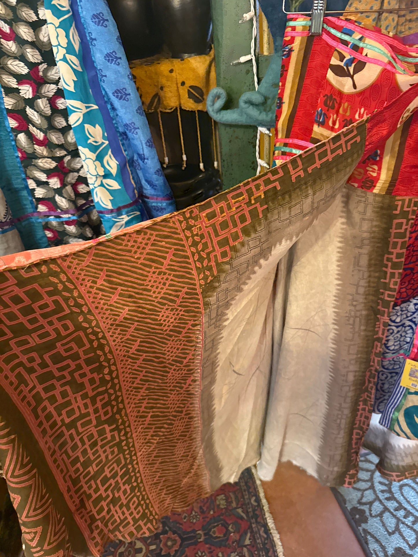 Silk wrap reversible skirt red/purple
