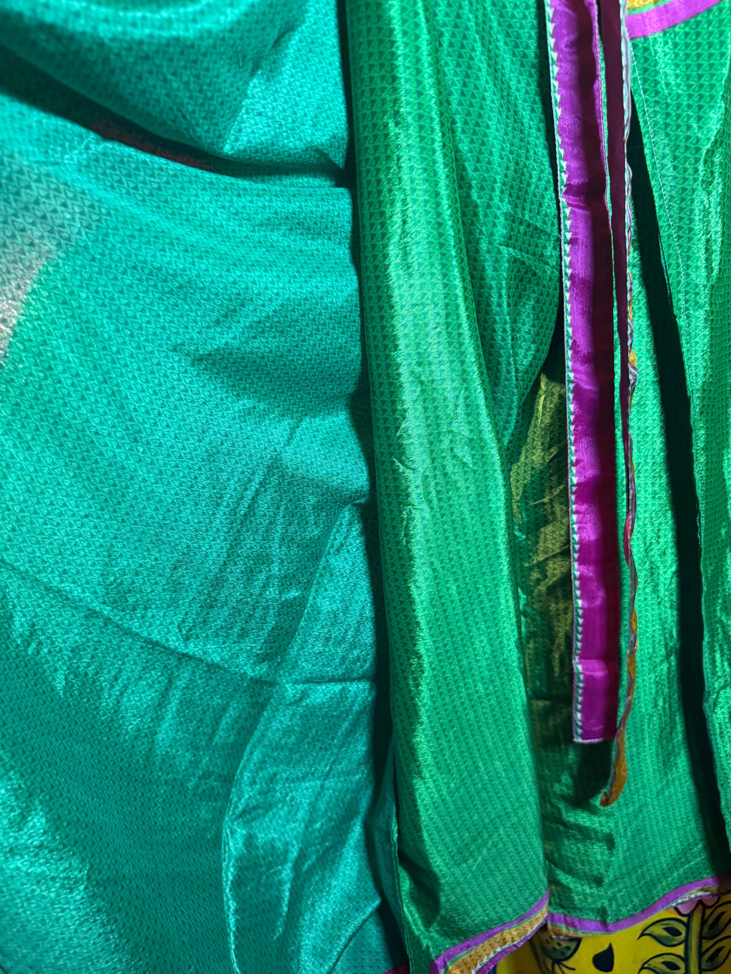 Twrap silk pants green/fushia
