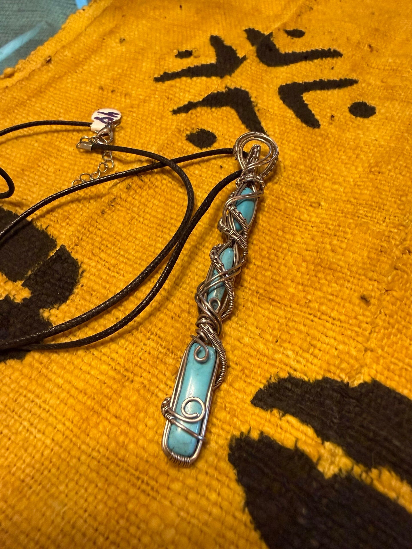 Turquoise Wire wrap cylinder necklace