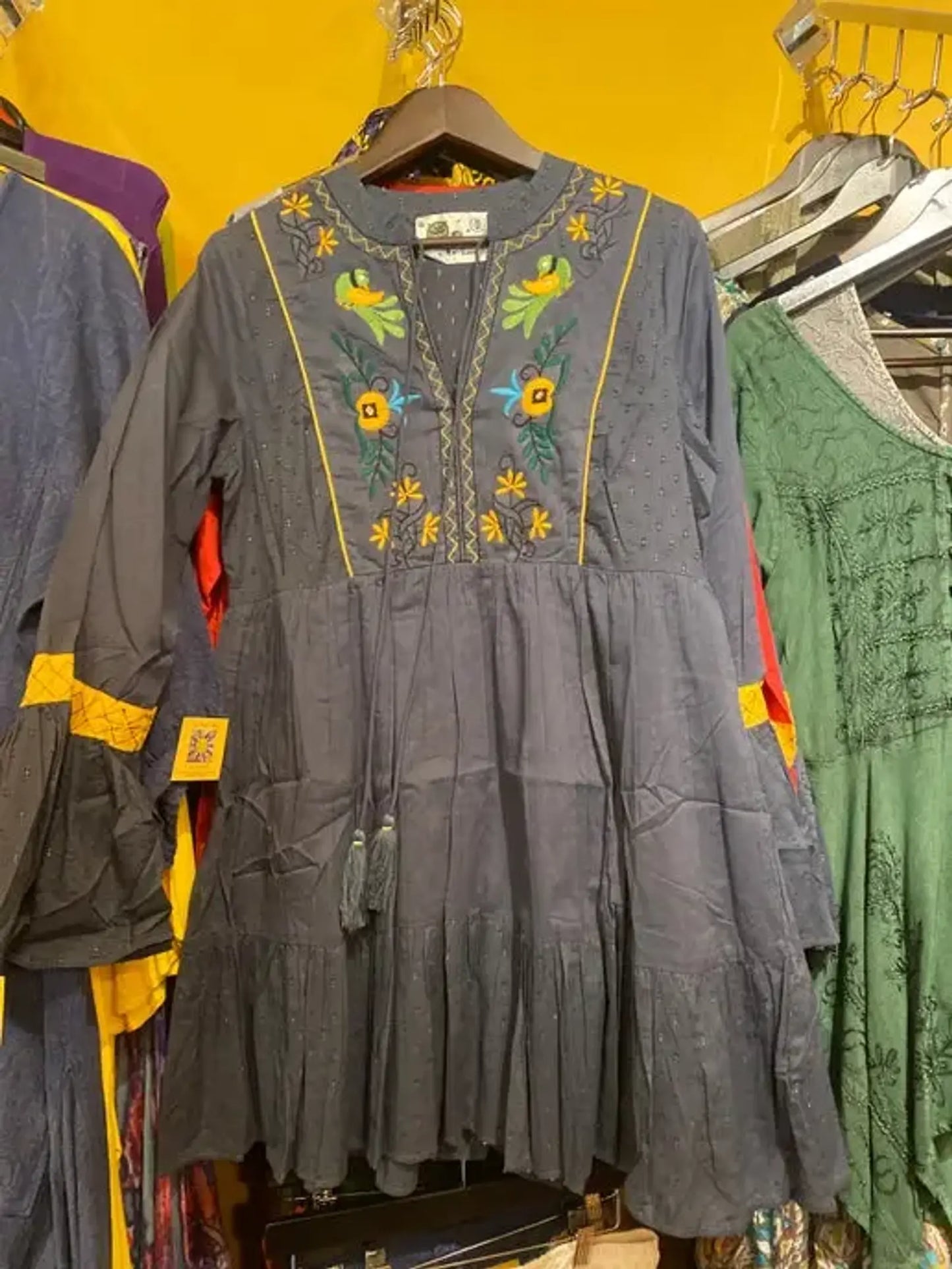 Baby doll embroidered tunic dress - Large, Blue