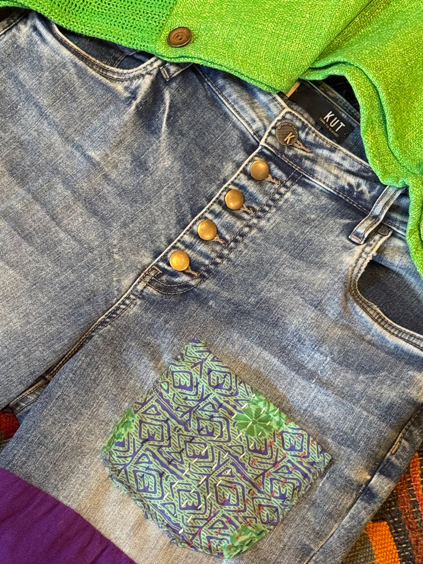 Denim pants patch upcycled size 14