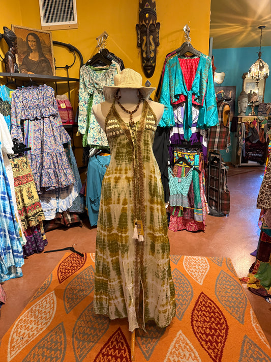 Tye Dye Halter Dress Olive