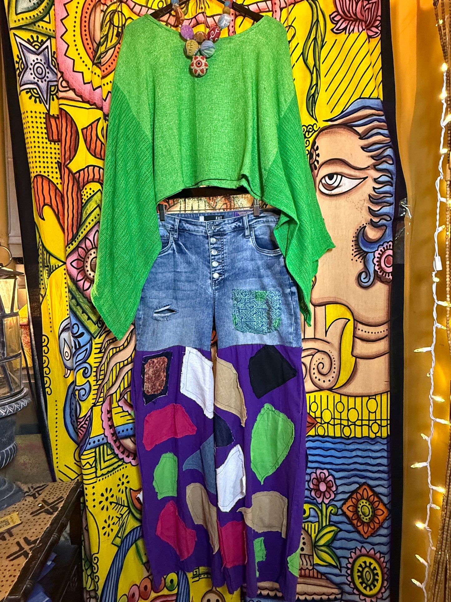 Denim pants patch upcycled size 14