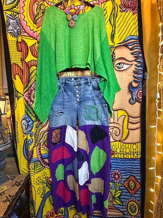 Denim pants patch upcycled size 14