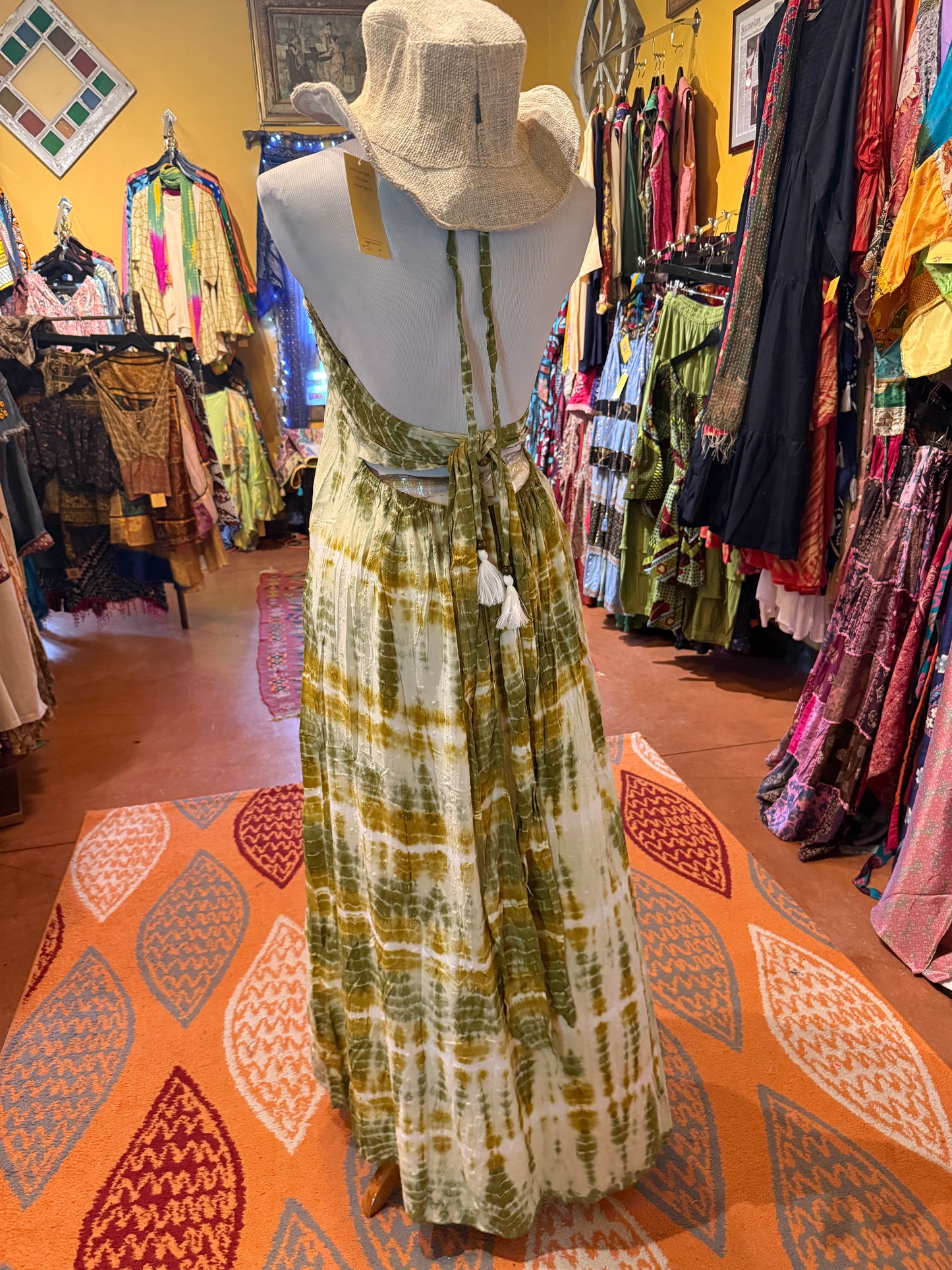 Tye Dye Halter Dress Olive