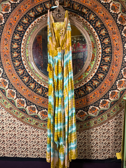 Tye Dye Halter Dress Olive/turquoise