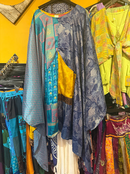 Silk poncho top with pockets