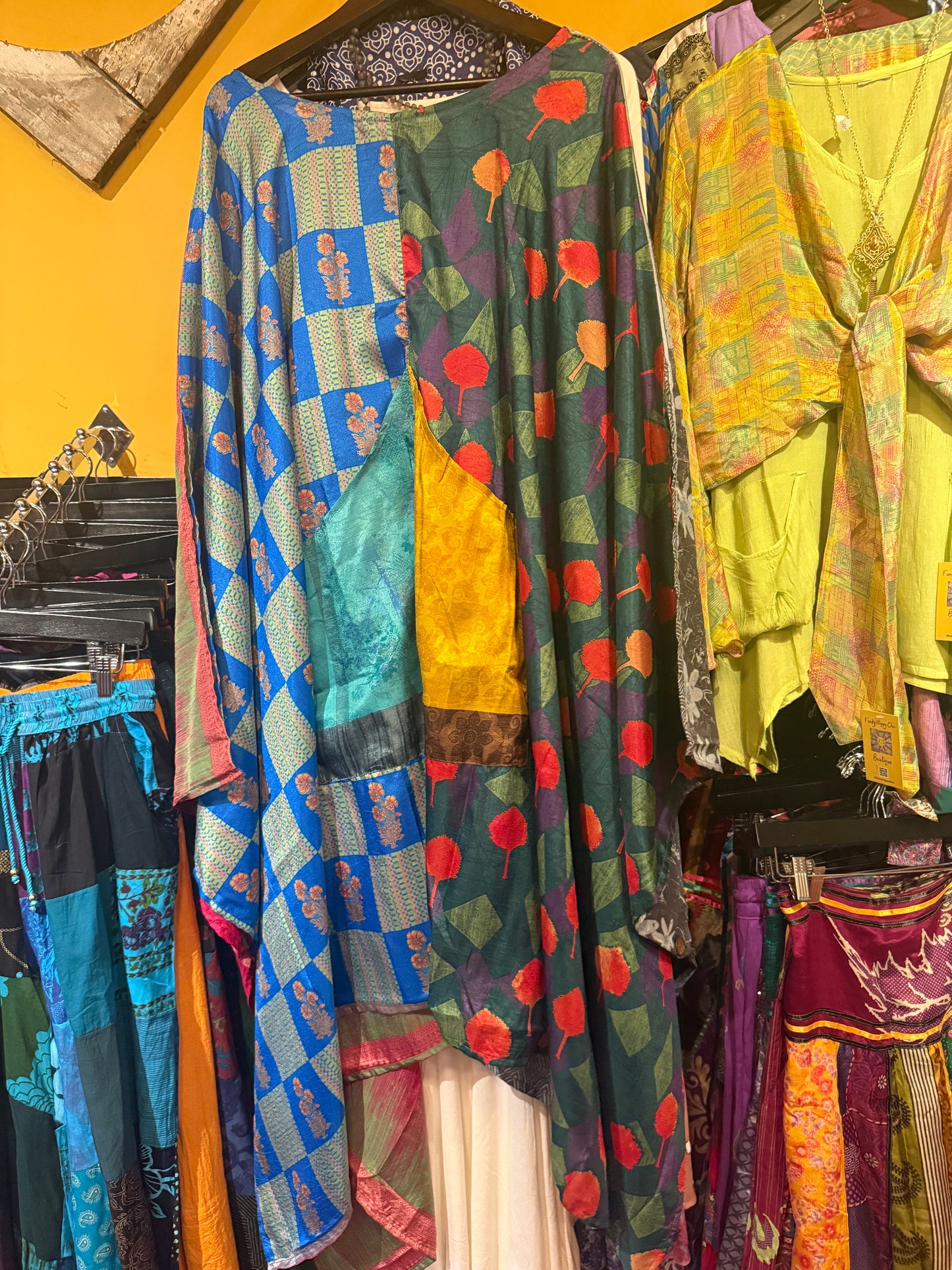 Silk poncho top with pockets
