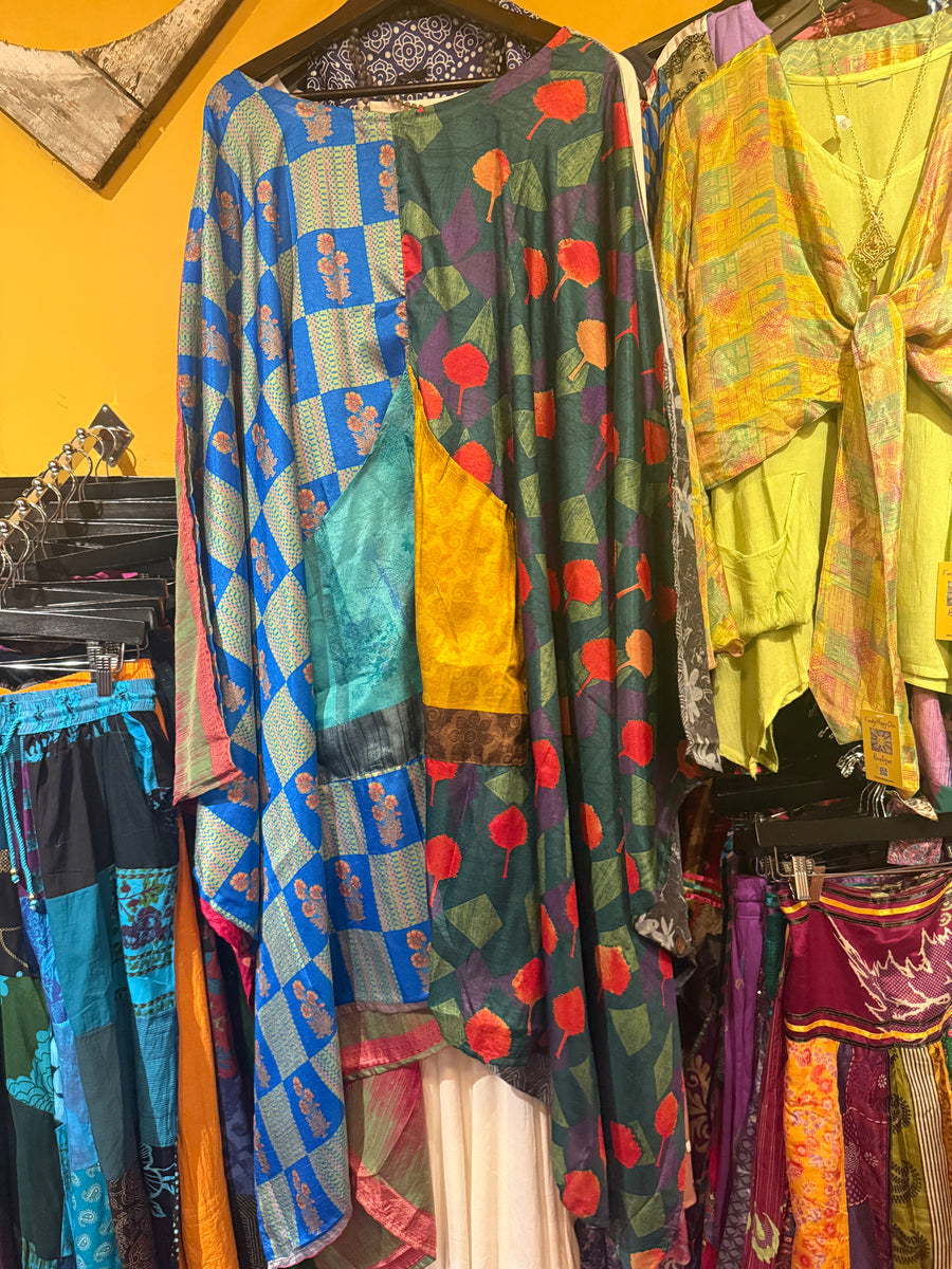 Silk poncho top with pockets