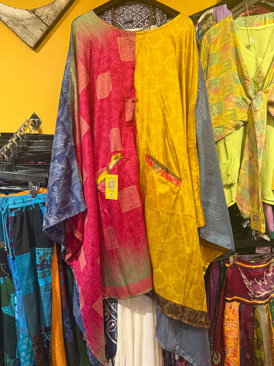 Silk poncho top with pockets