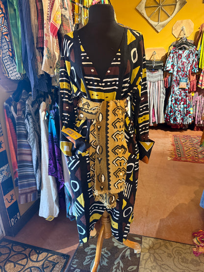 ReversibleAfrican mud cloth print coat orange/golden