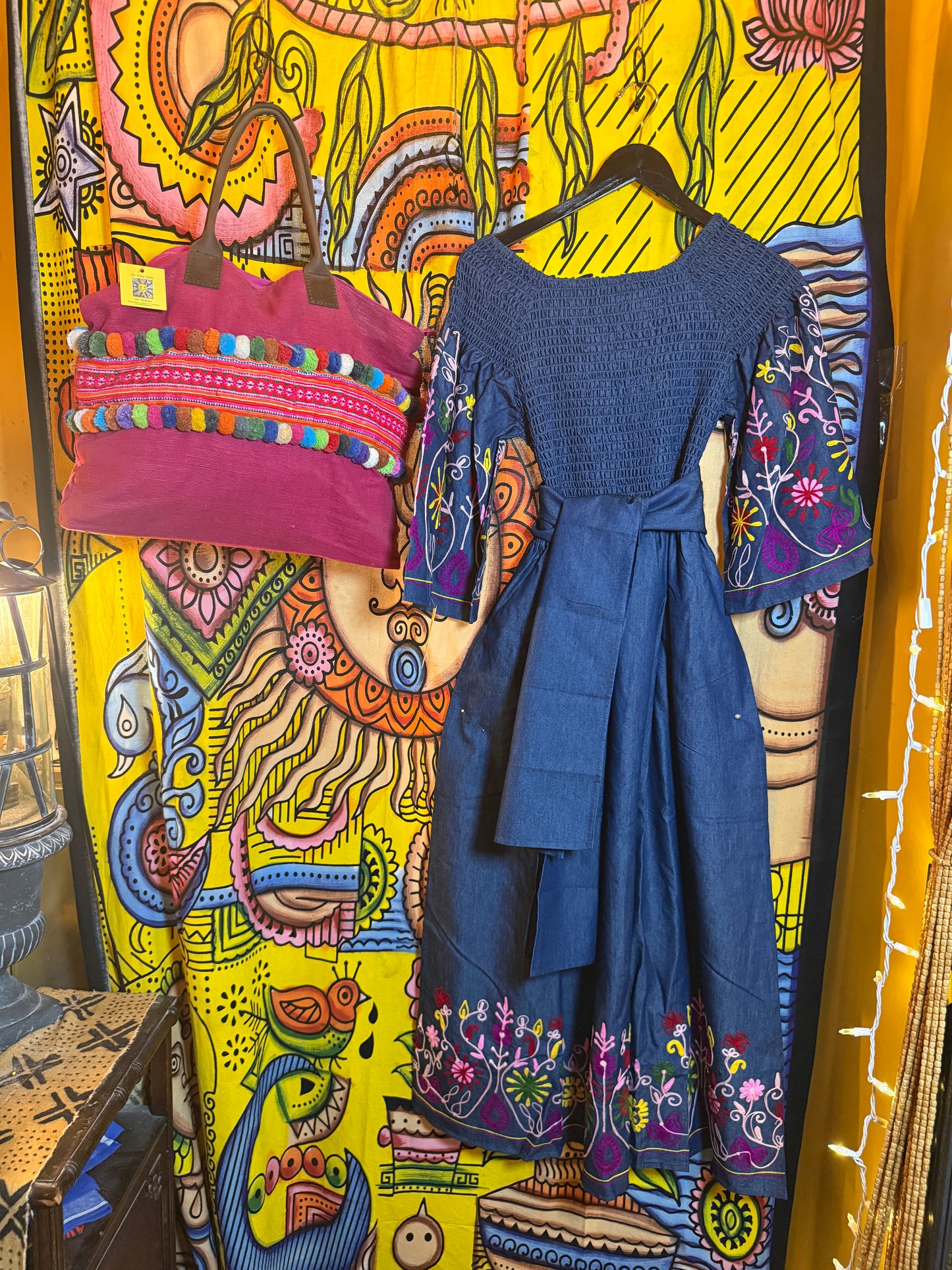 Embroidered denim cotton dress