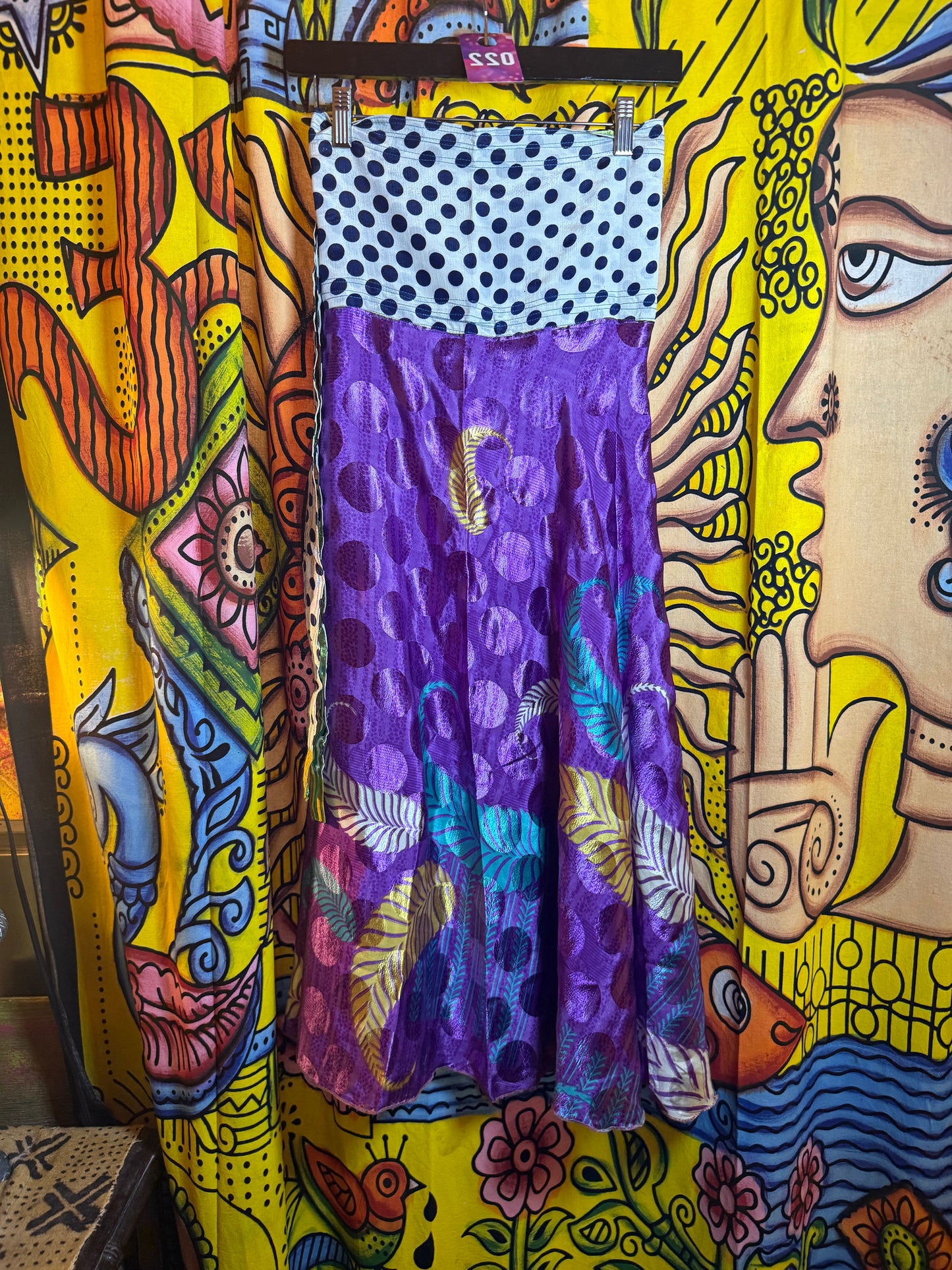 Silk wrap reversible skirt purple/pokadots