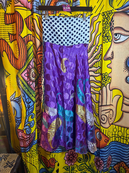 Silk wrap reversible skirt purple/pokadots