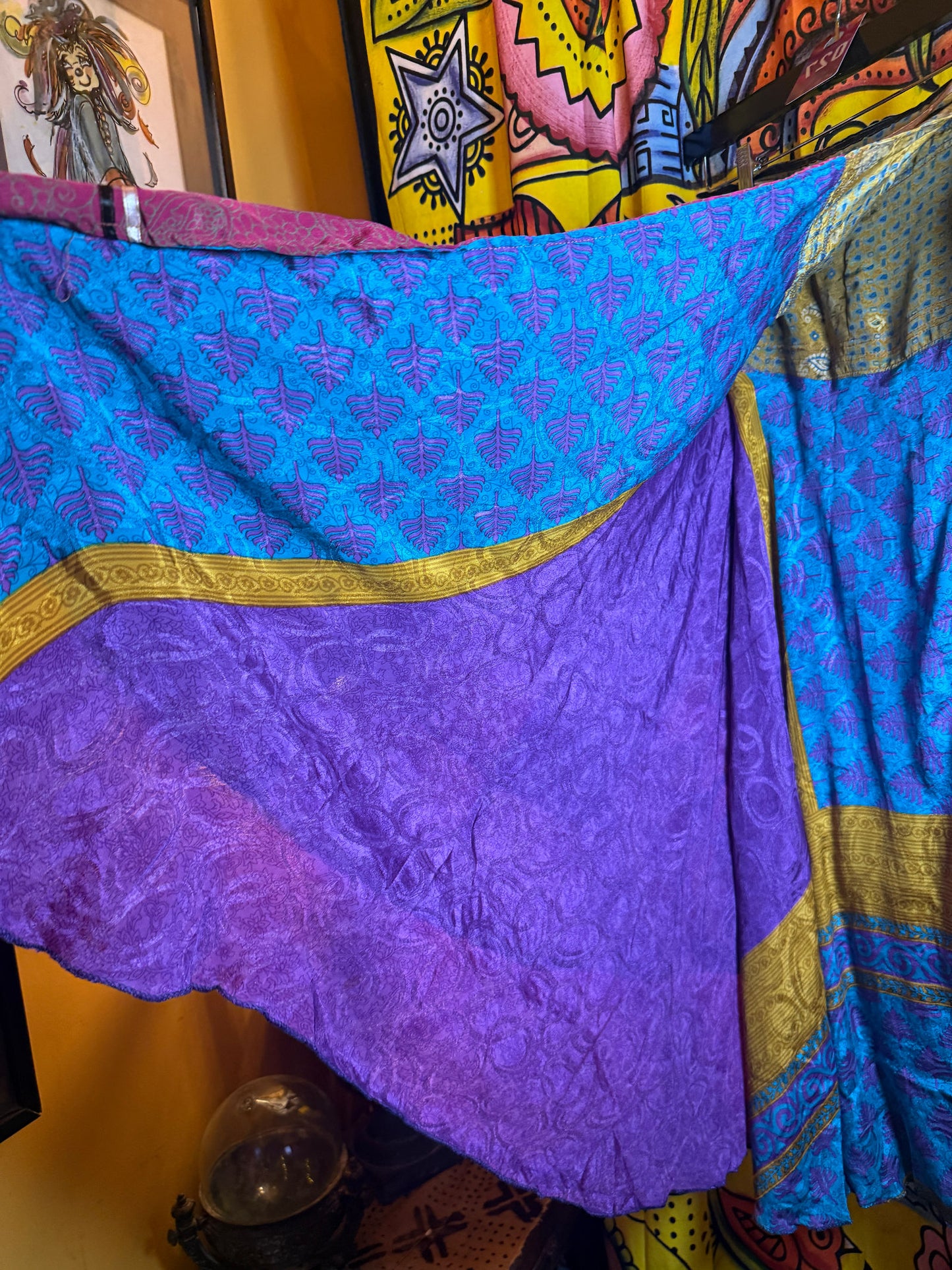 Silk Reversible wrap skirt- purple/turquoise