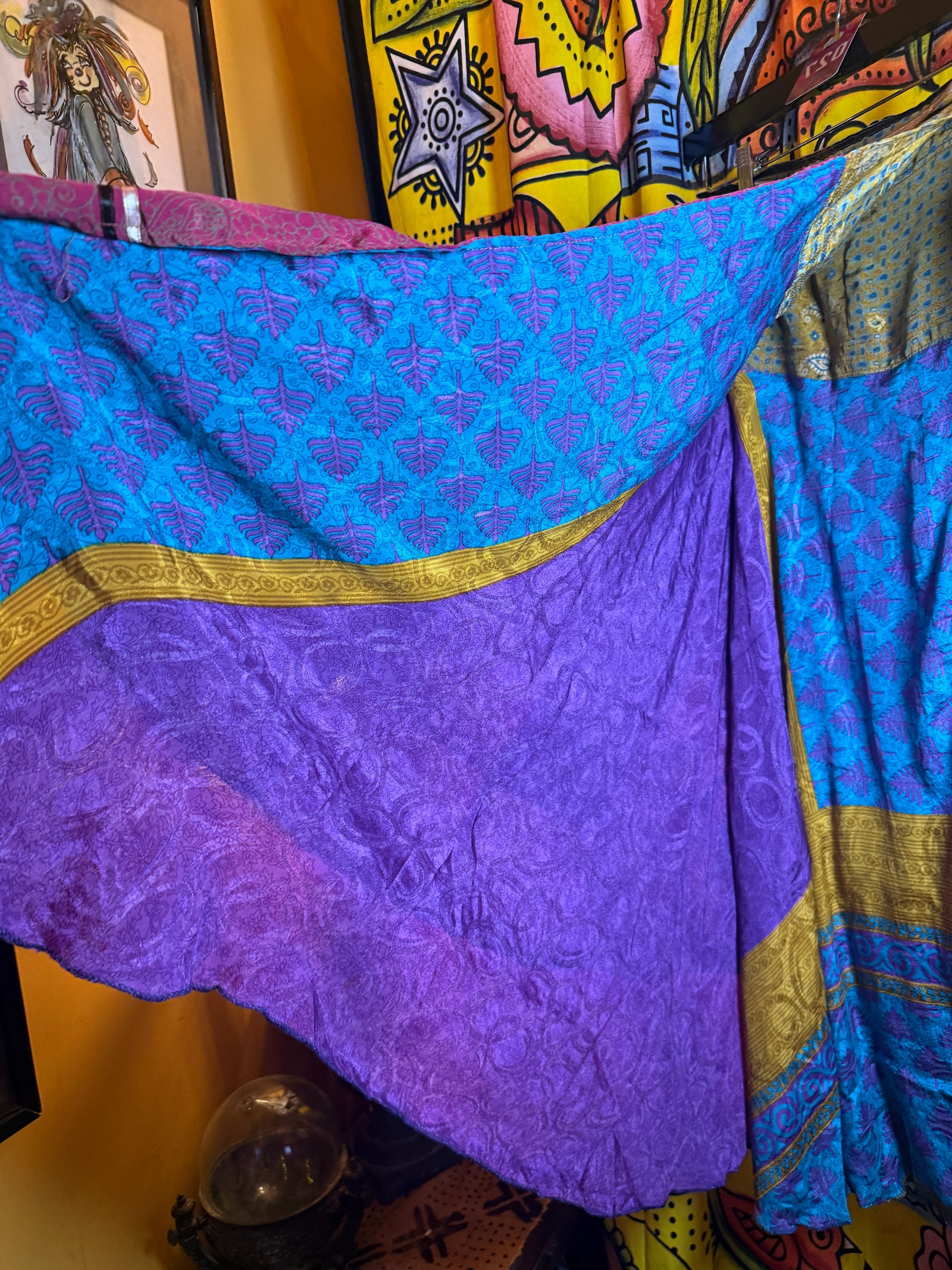 Silk Reversible wrap skirt- purple/turquoise