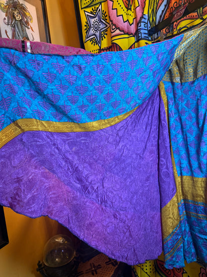 Silk Reversible wrap skirt- purple/turquoise