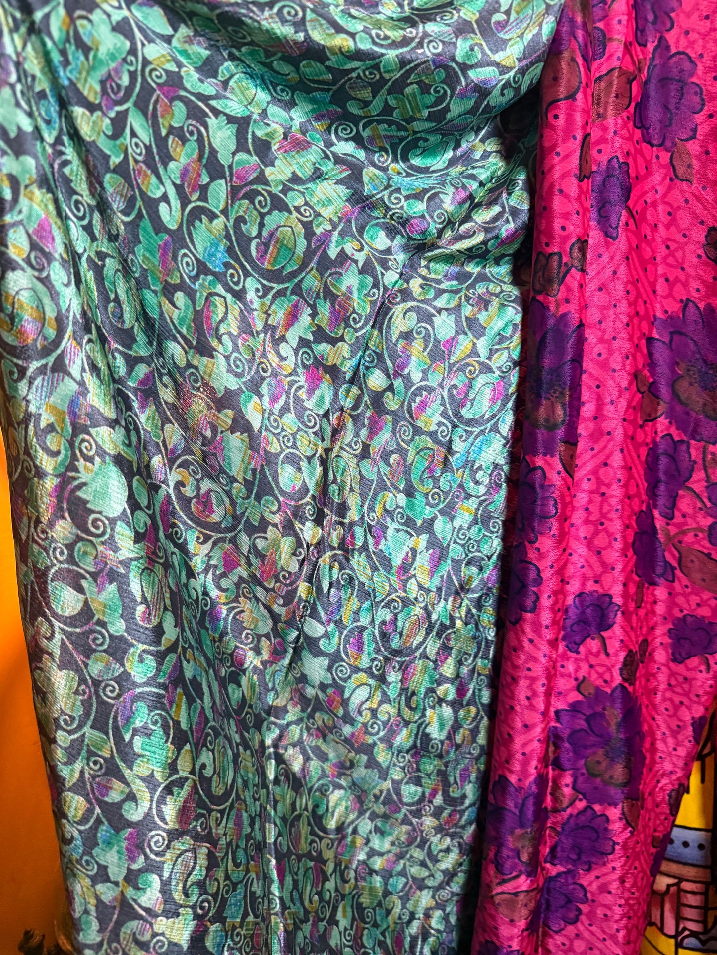 Twrap silk pants fushia/ sage