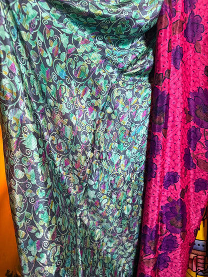 Twrap silk pants fushia/ sage