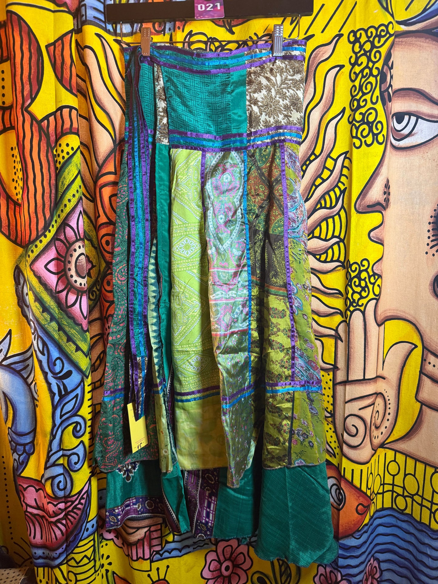 Silk wrap reversible skirt greens