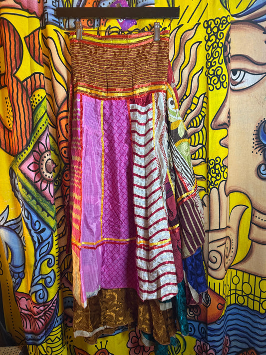 Silk wrap reversible skirt yellow orange/greenPeriwinkle