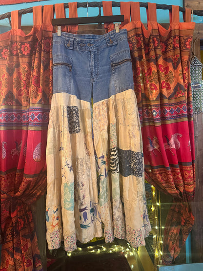 Up-cycled stretch patch jeans