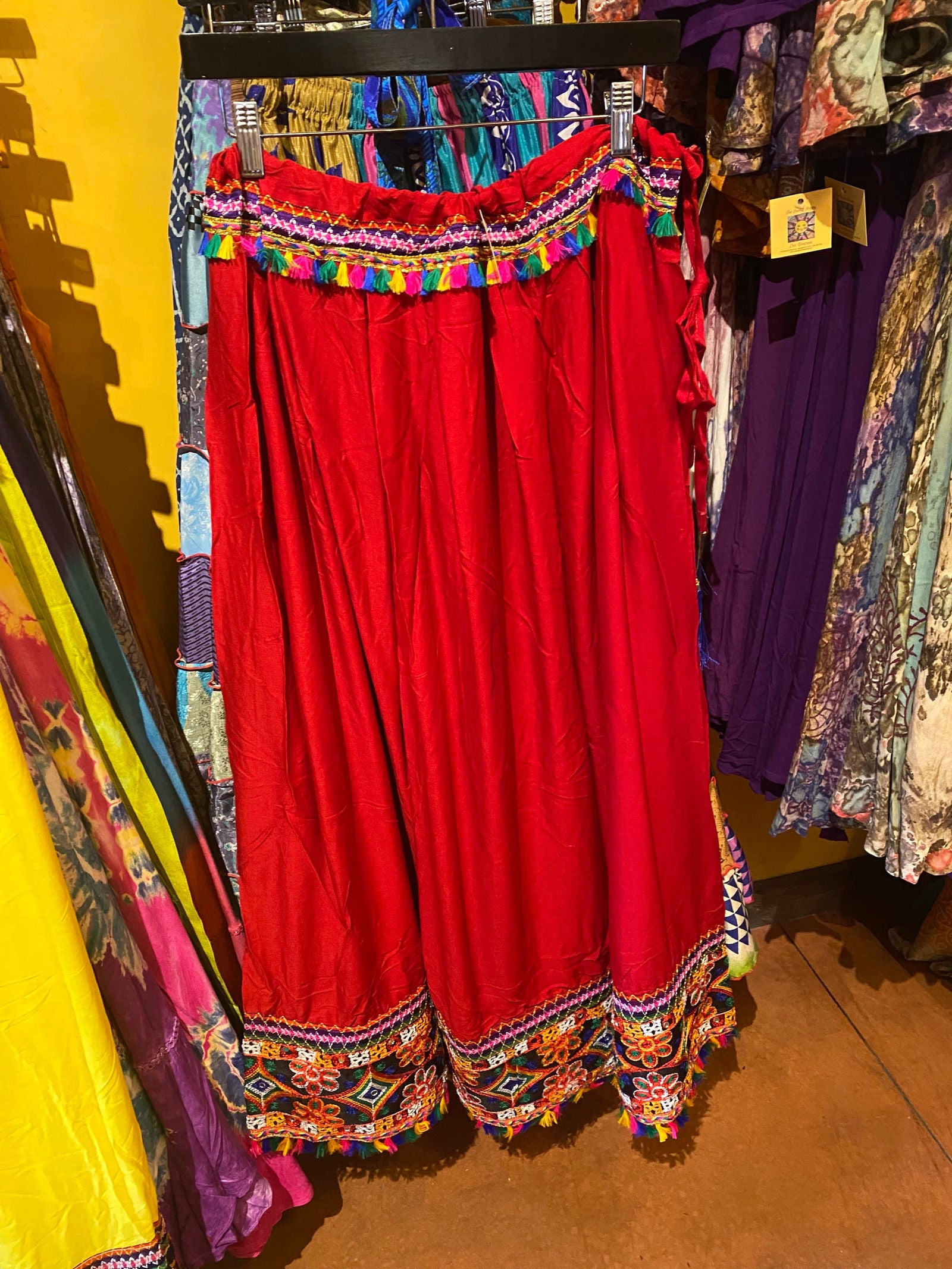 Red cotton embroidered skirt