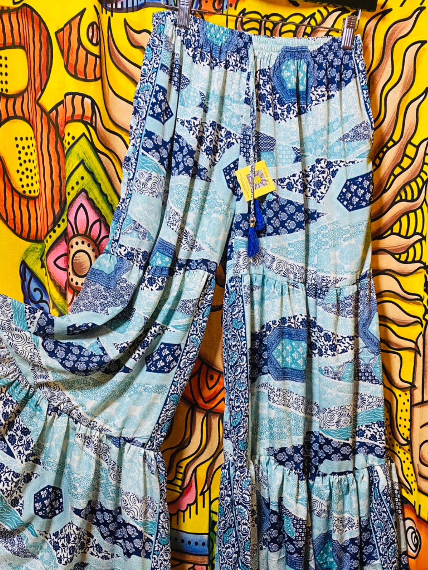 Blue tiered wide leg