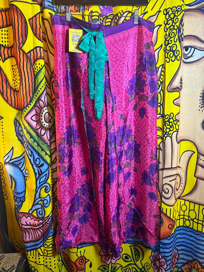 Twrap silk pants fushia/ sage