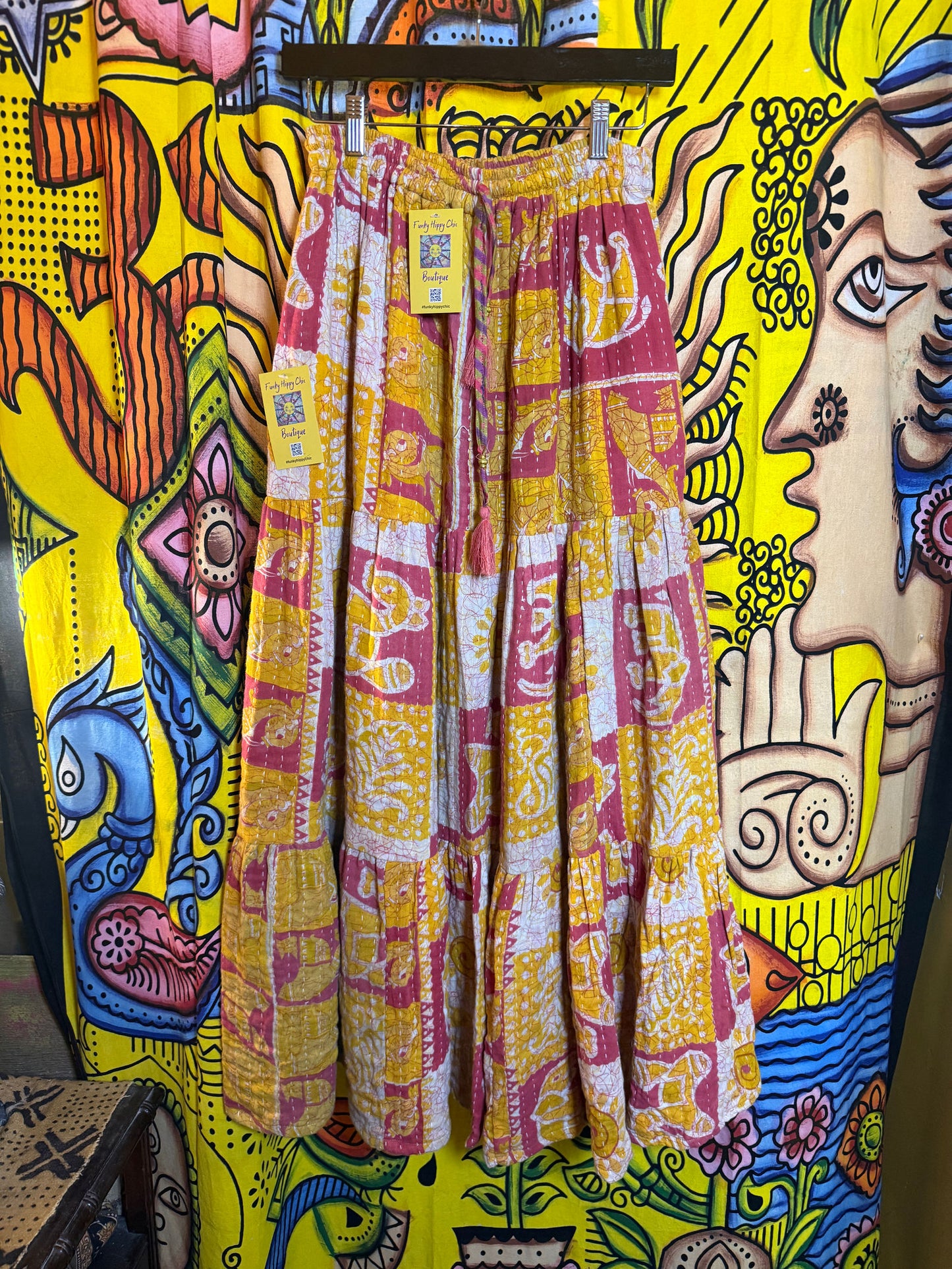 Kantha Skirt yellow/red