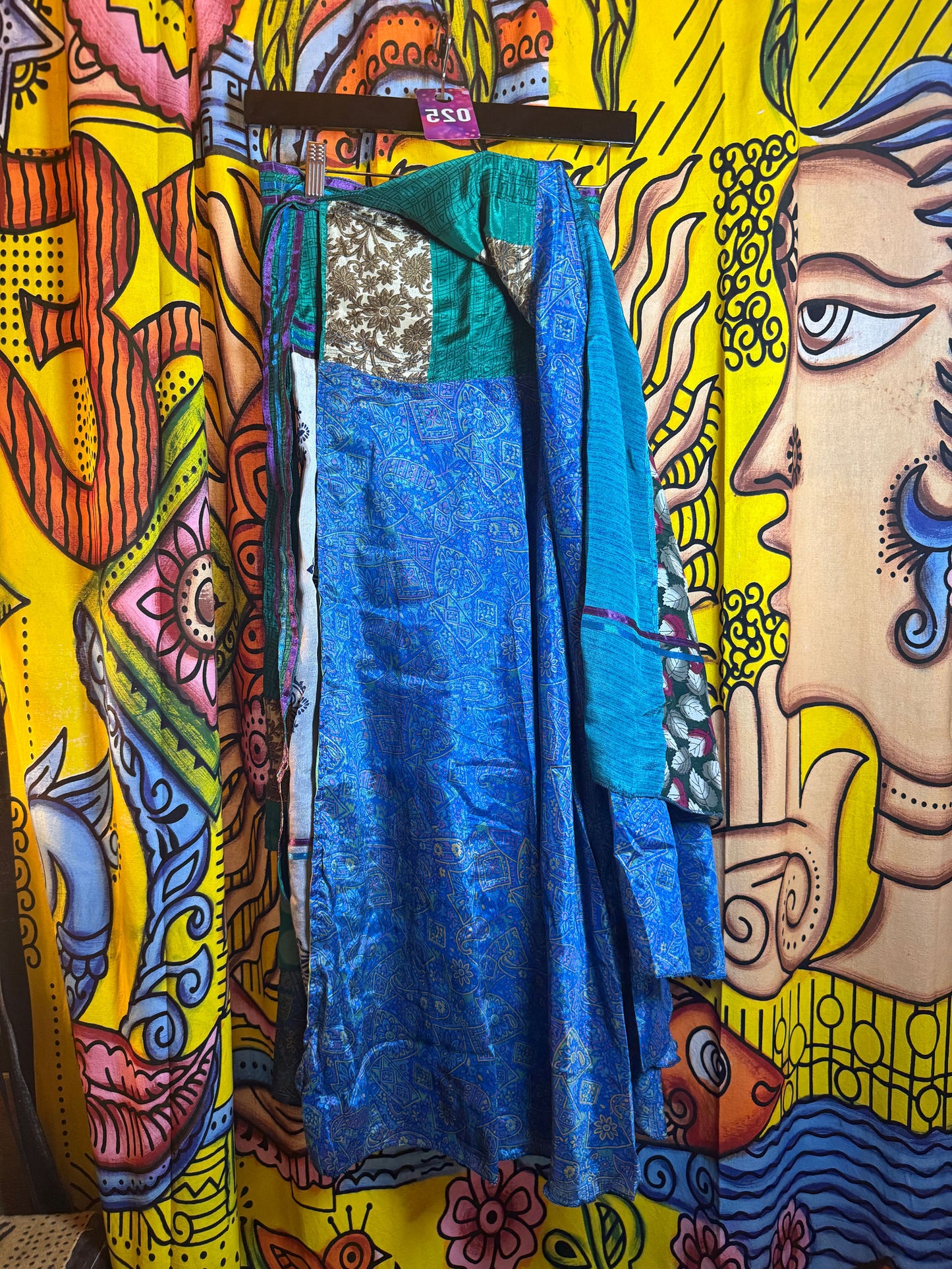 Silk wrap reversible skirt blue pink/bluesmulti
