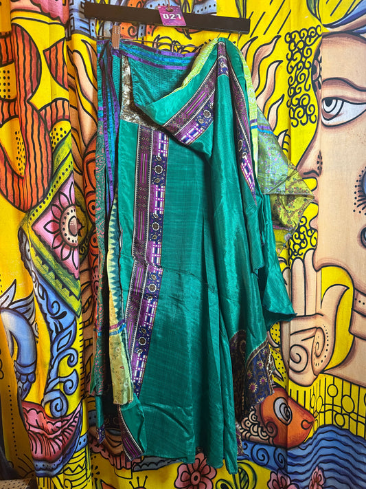 Silk wrap reversible skirt greens