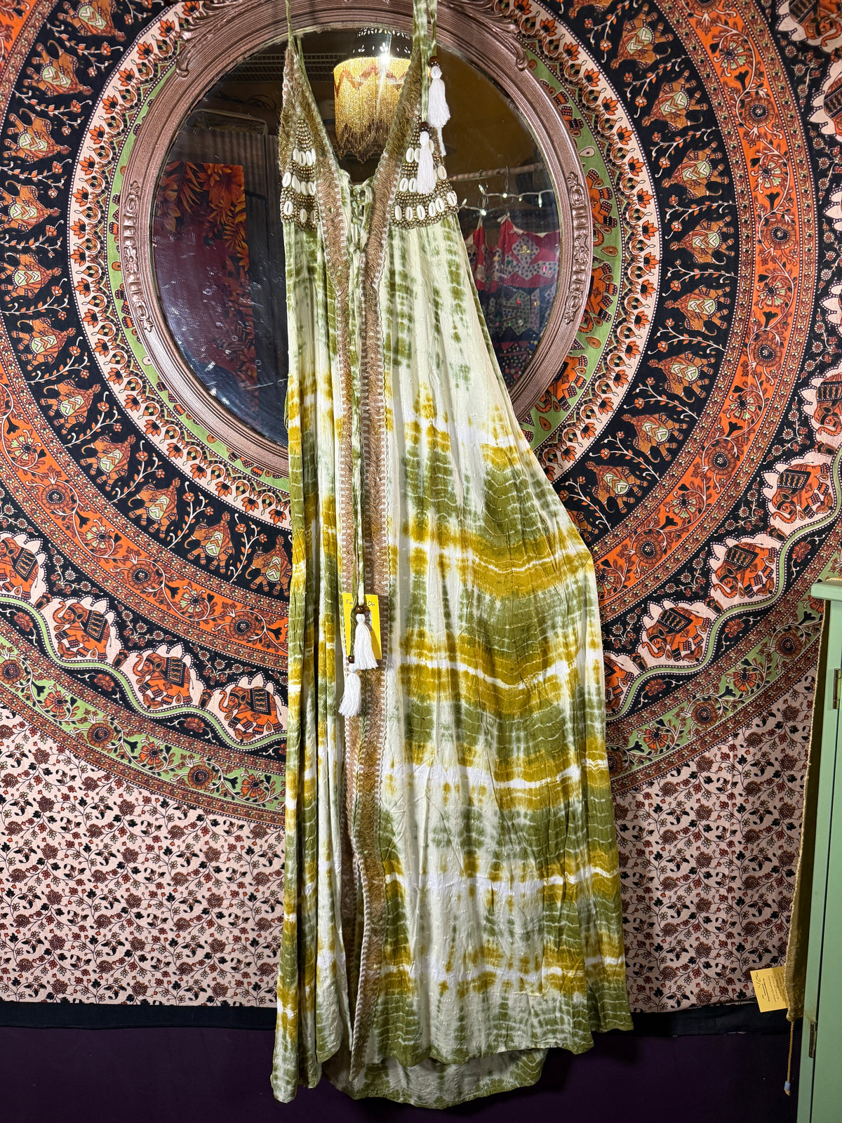 Tye Dye Halter Dress Olive/cream