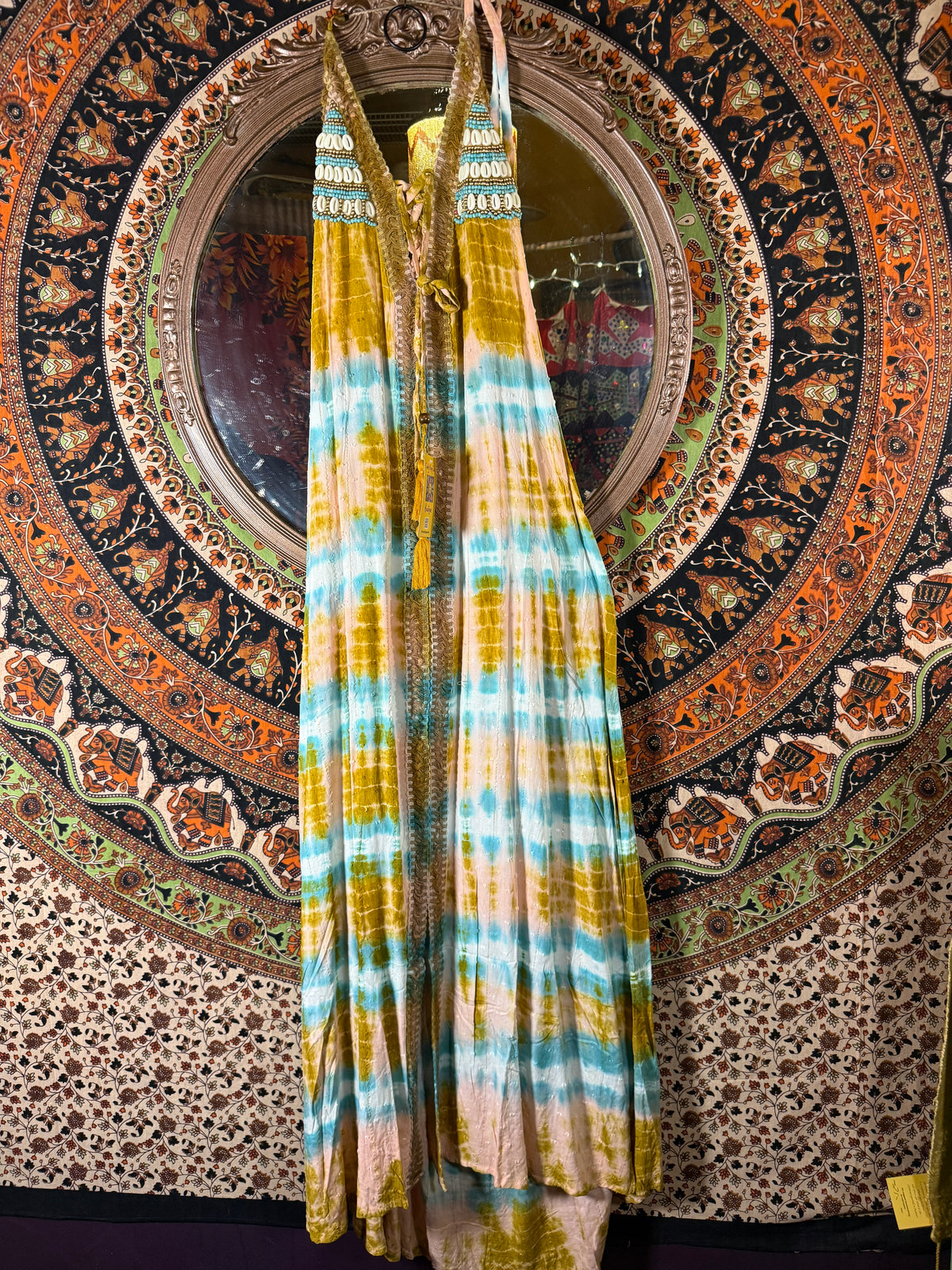 Tye Dye Halter Dress Olive/turquoise