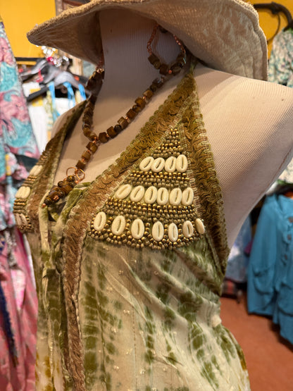 Tye Dye Halter Dress Olive