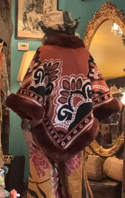 Cozy faux fur trim poncho