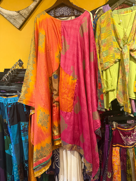 Silk poncho top with pockets