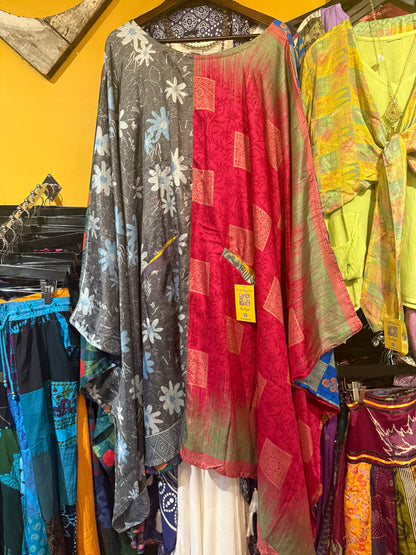 Silk poncho top with pockets