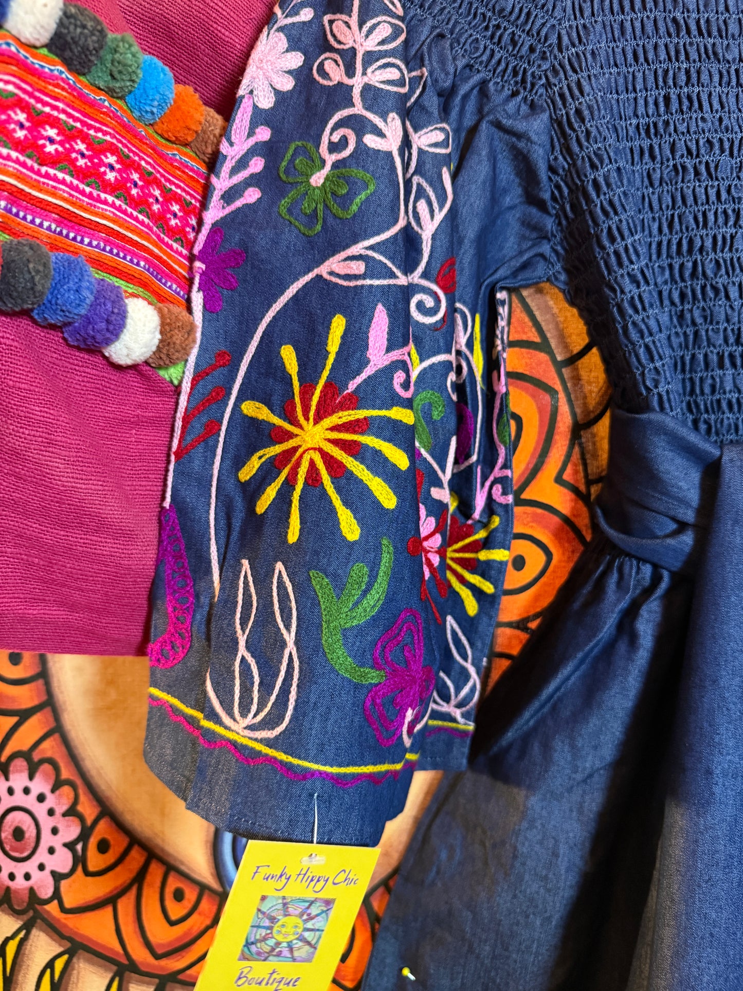 Embroidered denim cotton dress