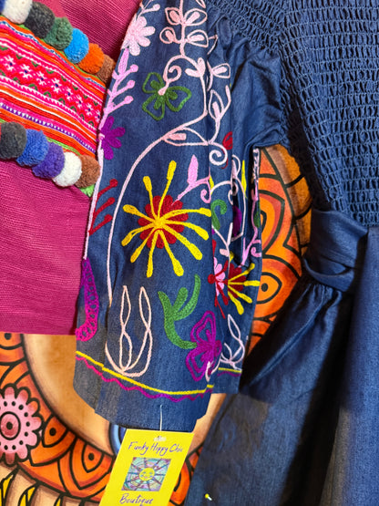 Embroidered denim cotton dress