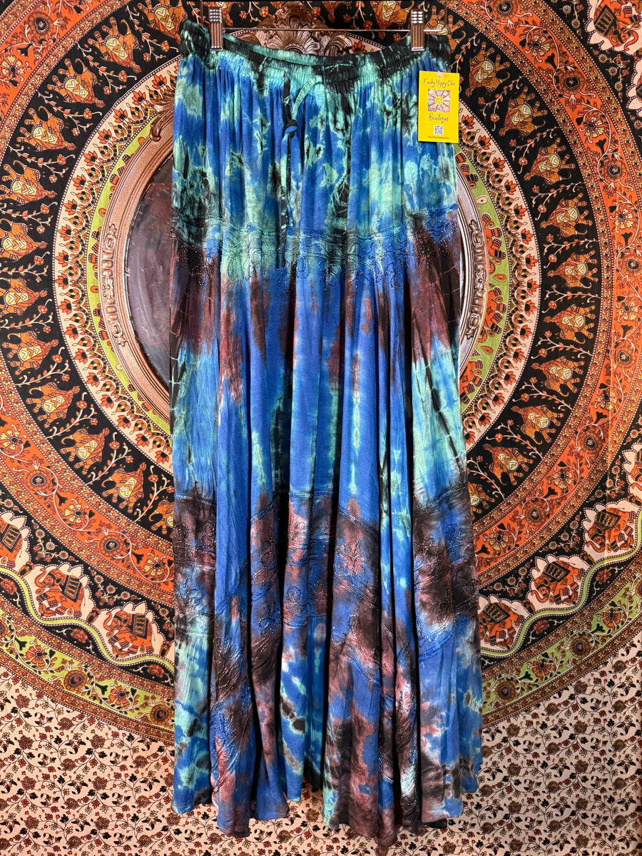 Turquoise/brown tie-dye maxi skirt