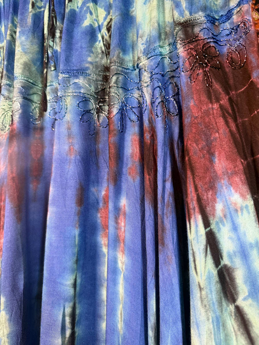 Turquoise/brown tie-dye maxi skirt