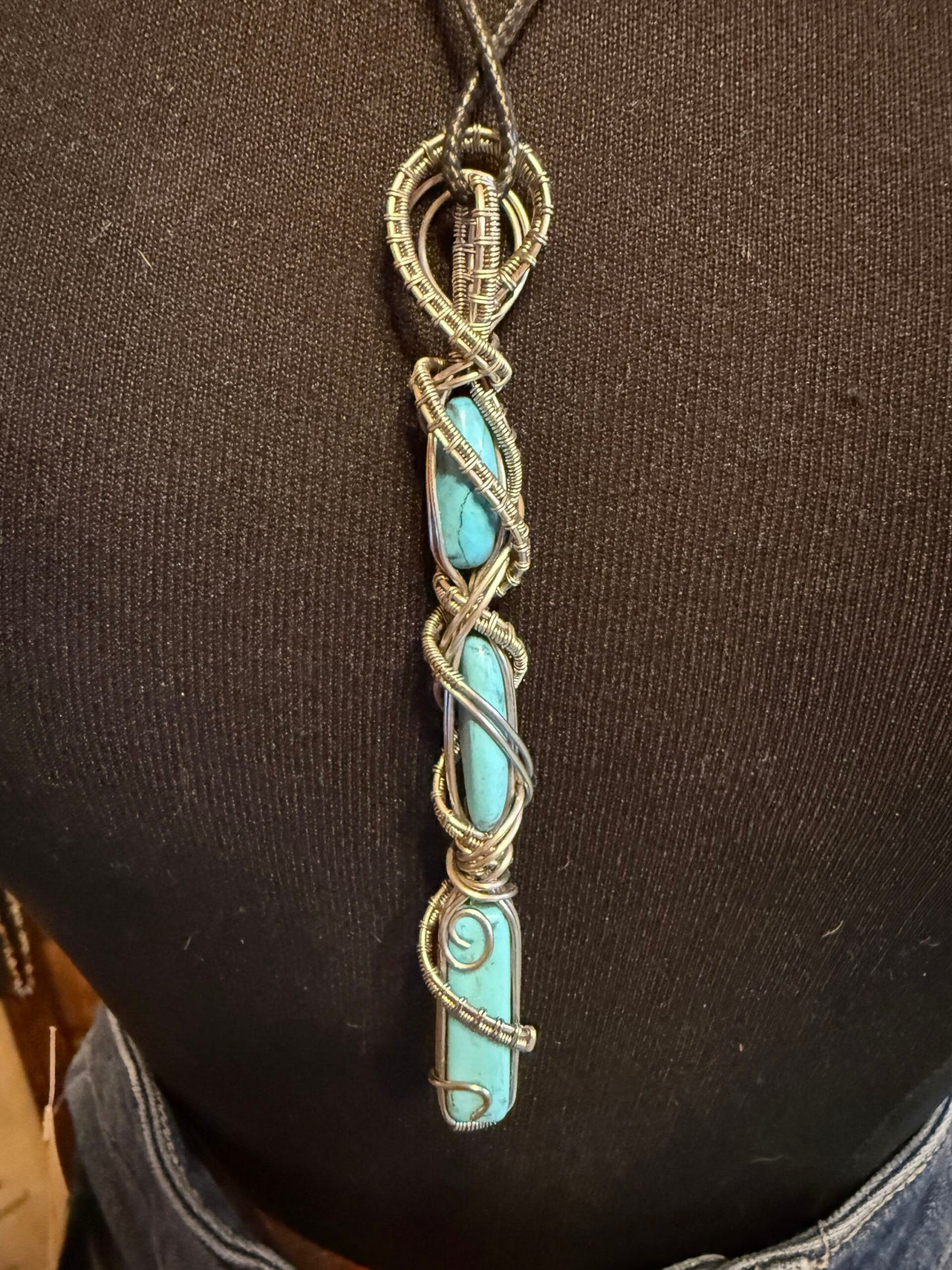 Turquoise Wire wrap cylinder necklace
