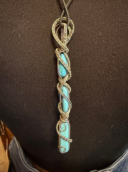 Turquoise Wire wrap cylinder necklace