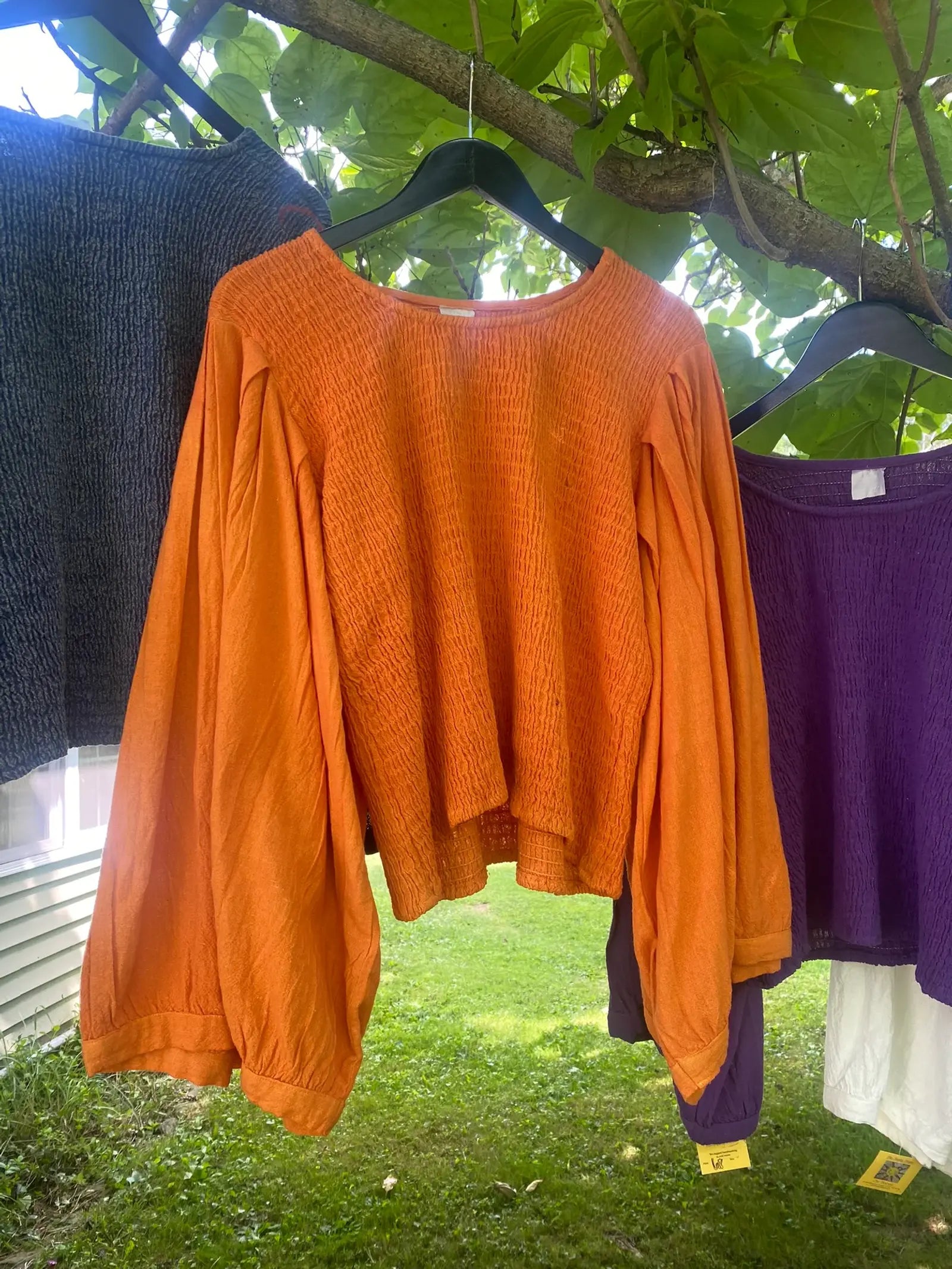 Gauze balloon sleeve top - orange