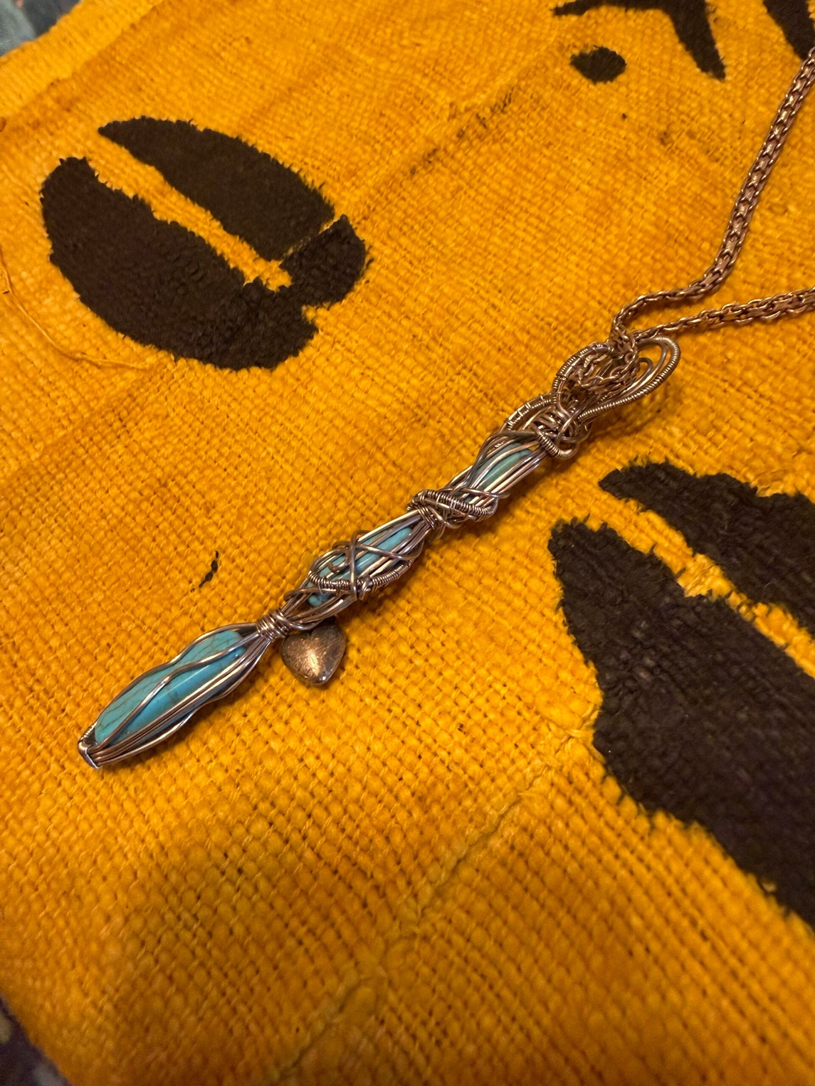Turquoise Wire wrap cylinder necklace