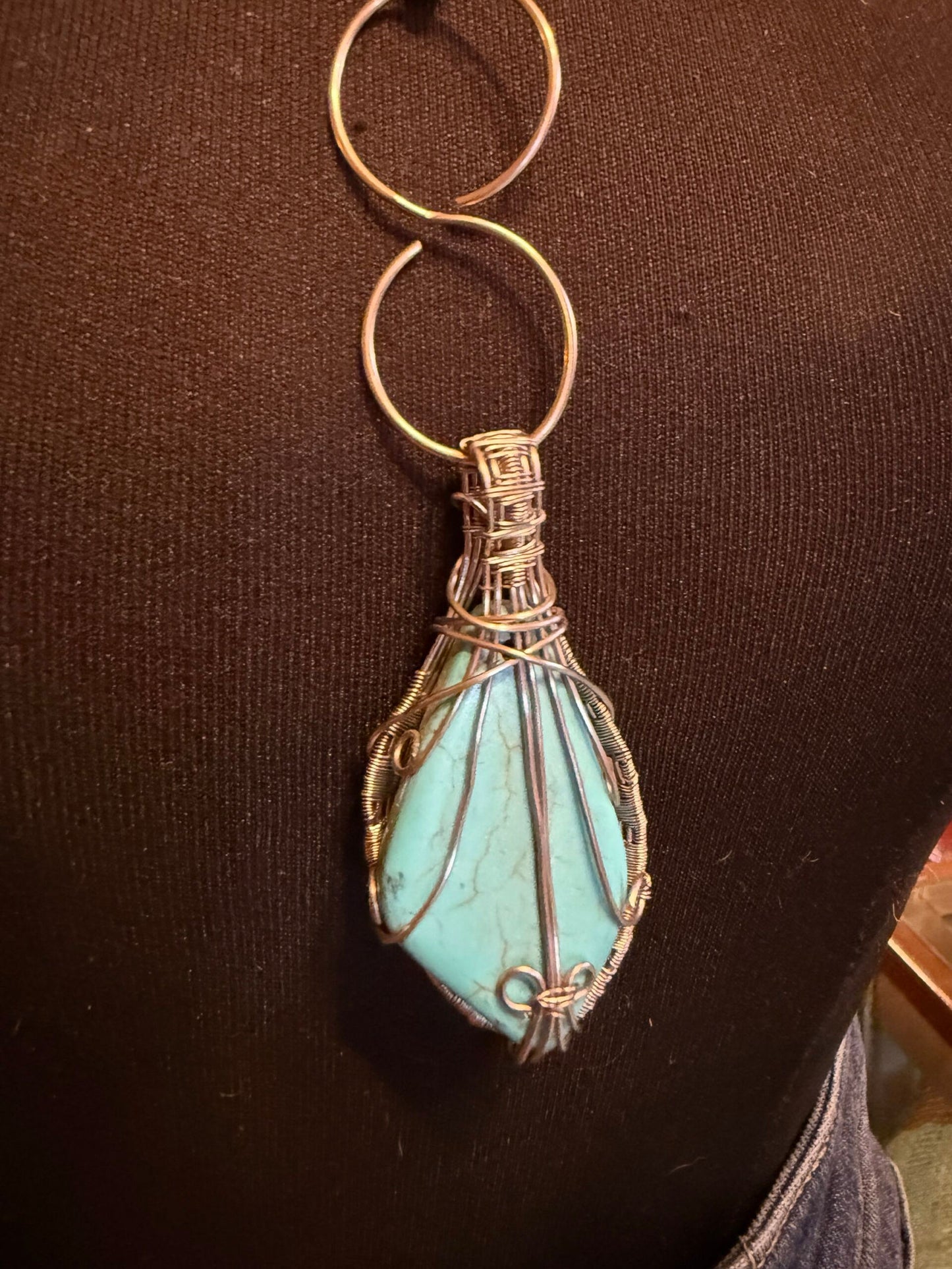 Turquoise artisan wire wrap necklace