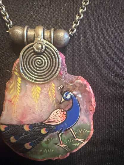Hand Painted peacock necklace