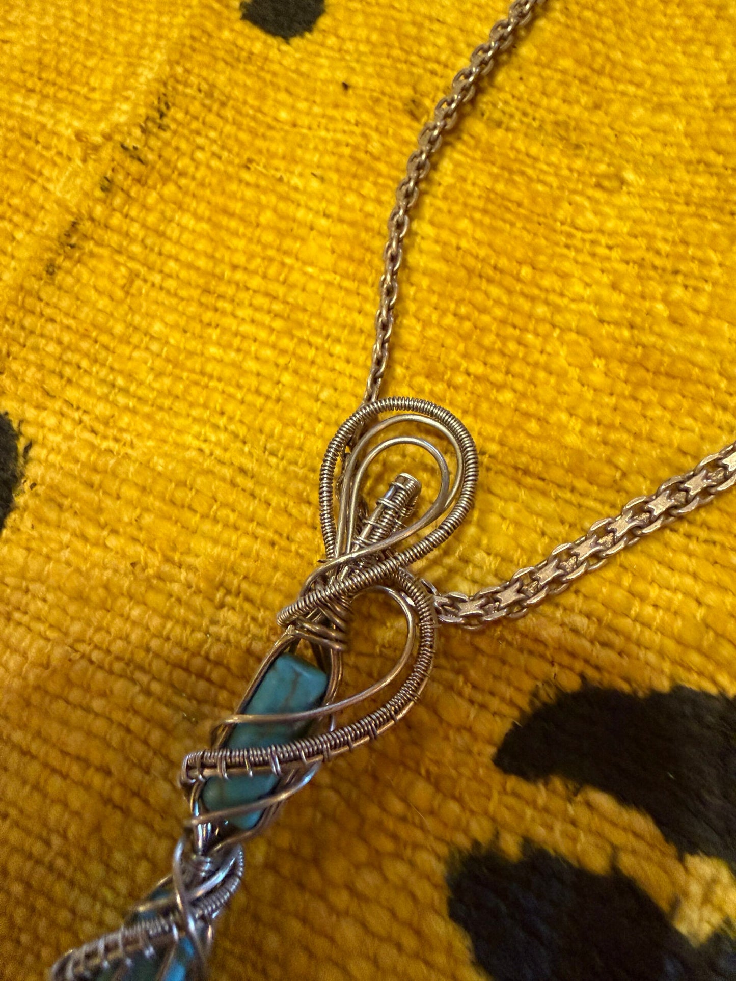Turquoise Wire wrap cylinder necklace